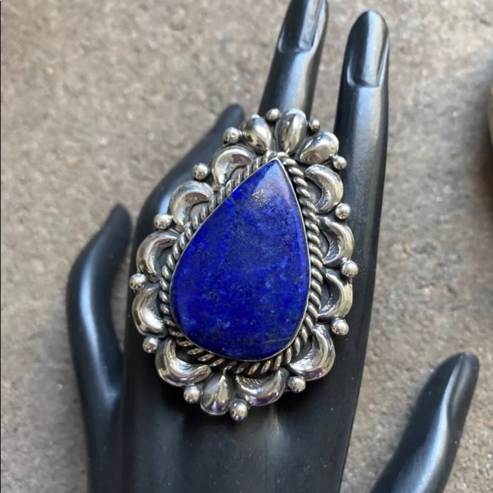 Nativeamerican Sterlingsilver Lapis Adjustablering - image 3